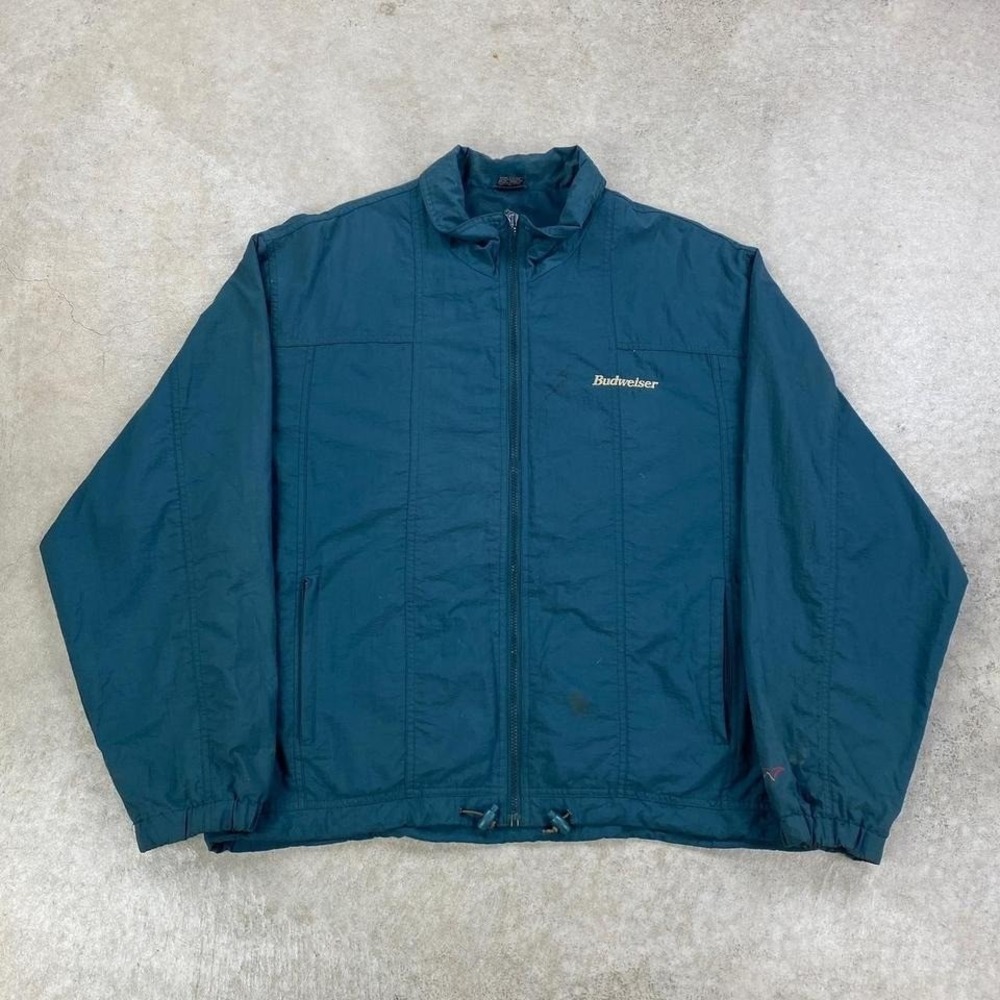 Vintage 90s Budweiser Jacket Size Large Green Full Zip